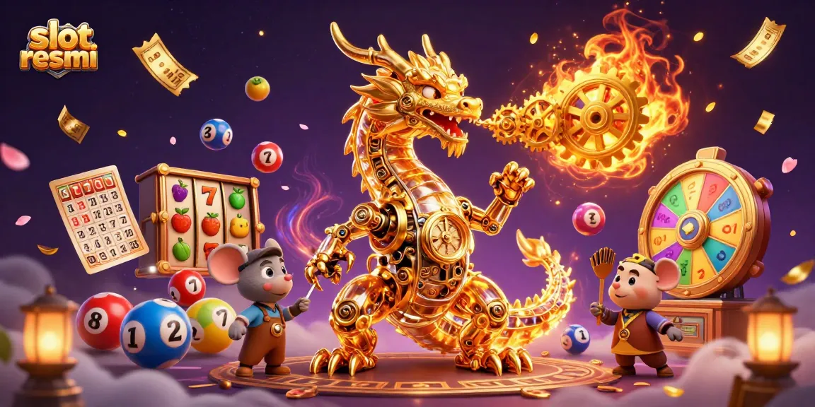 Experience thrilling play with slot resmi as a golden dragon and mouse engineer interact with dynamic casino elements.