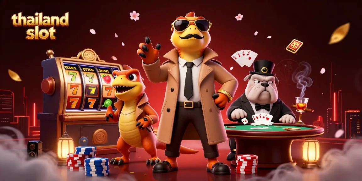 Engage with thailand slot experience featuring playful raptors and casino elements in vibrant digital art.