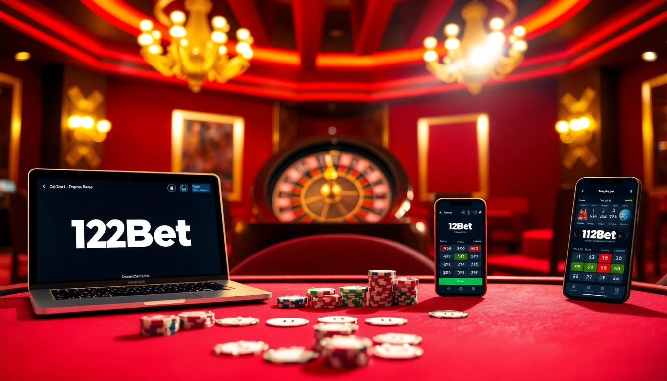 Experience the thrill with link 12bet at a luxurious casino table, showcasing vibrant poker chips and online gambling.