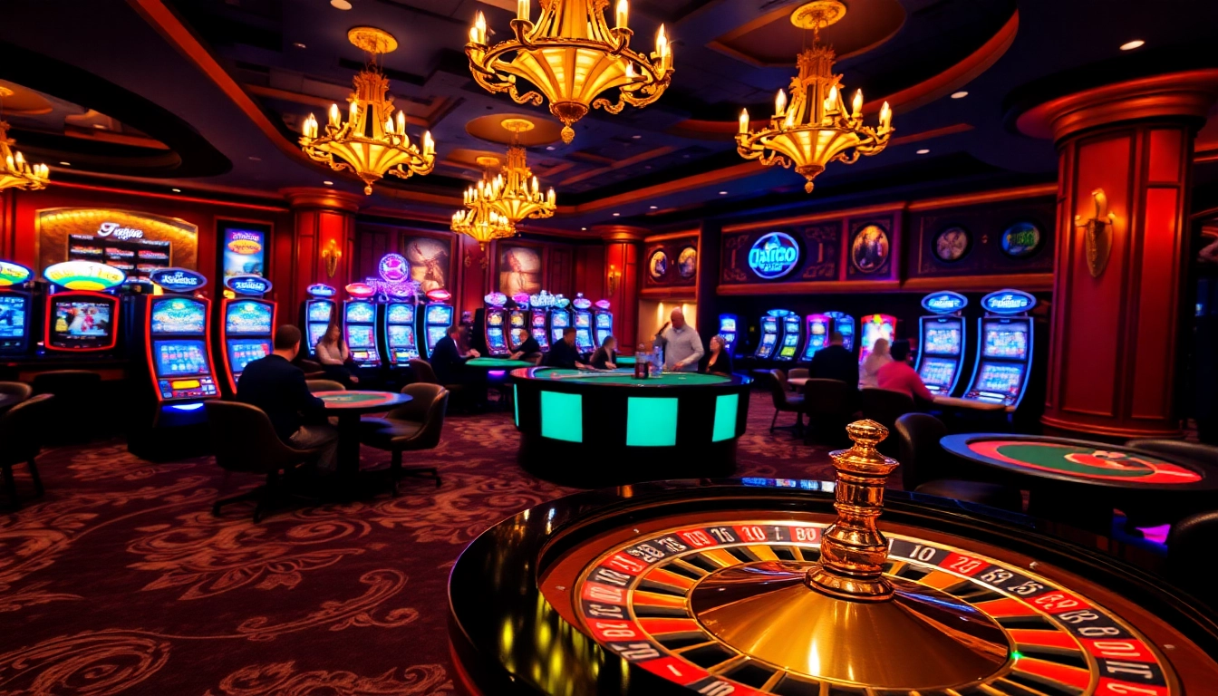 Vibrant gambling scene featuring roulette and poker actions at https://taigo88.team/, showcasing luxury and excitement.