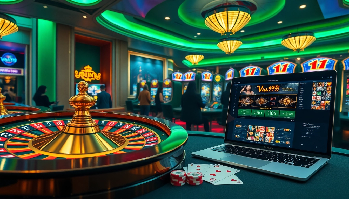 Enjoying thrilling slot games at Vua99, featuring a vibrant casino atmosphere and exciting gameplay.