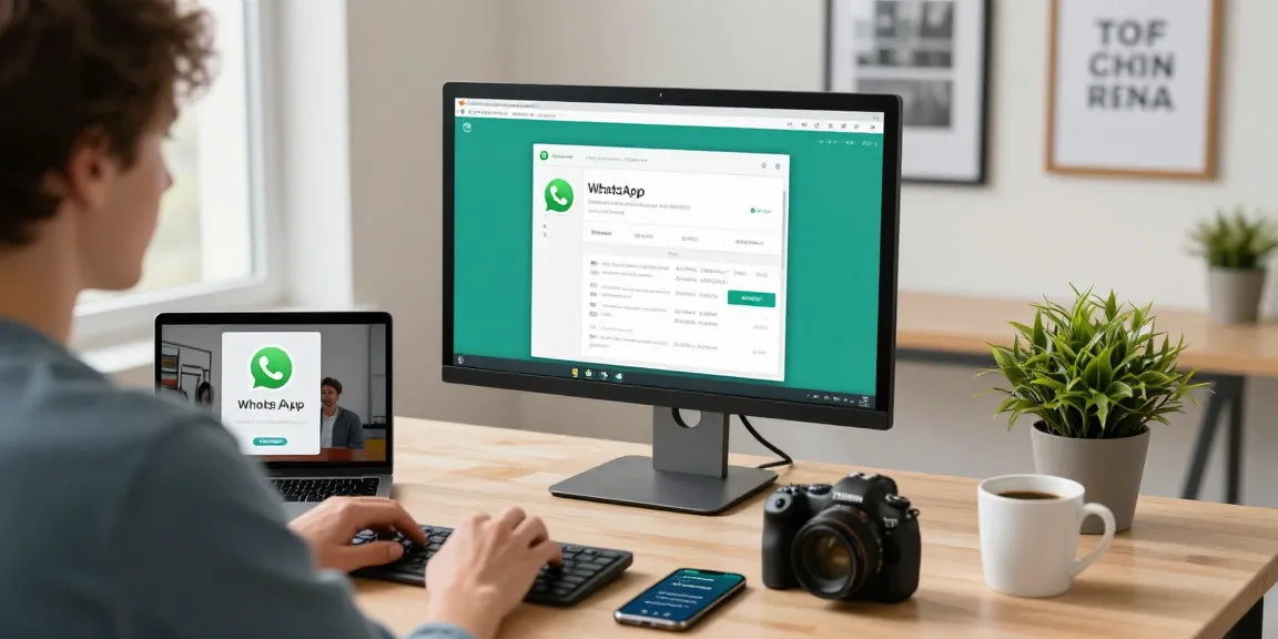 Person using WhatsApp電腦版 on desktop with vibrant workspace.