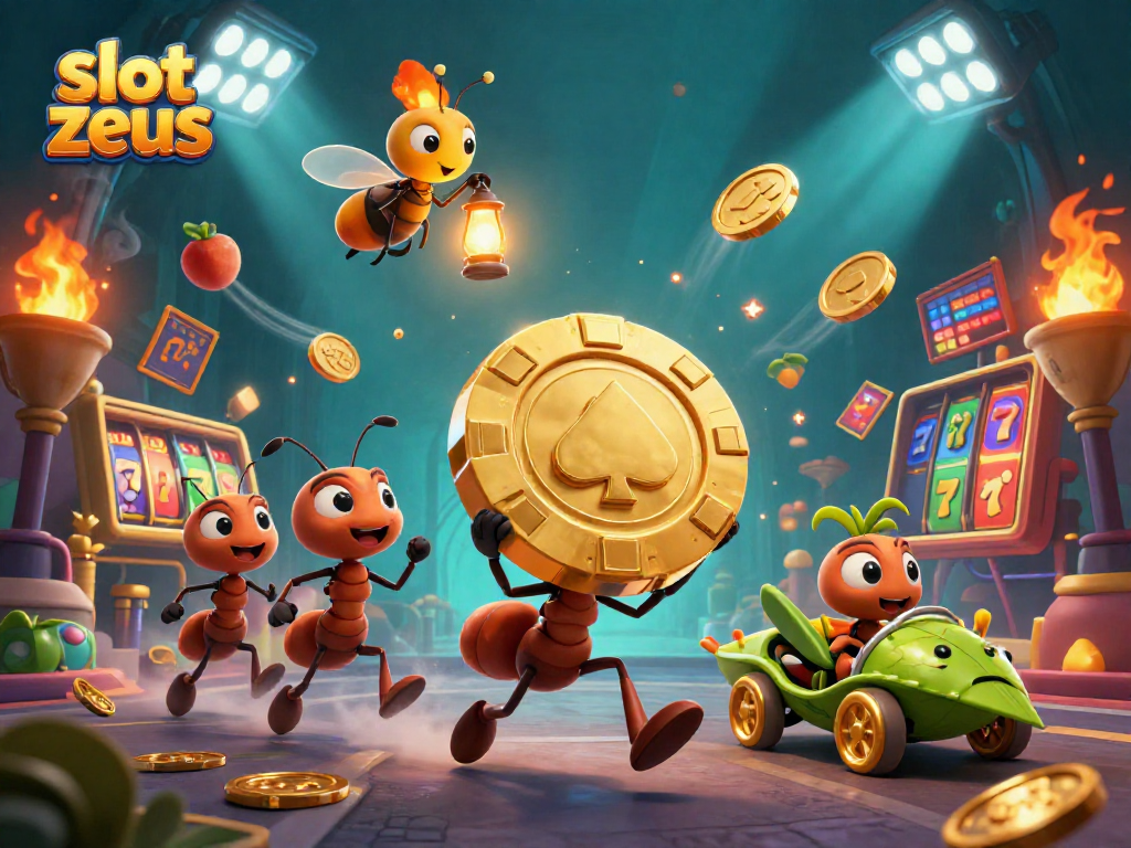 Experience the thrill of slot zeus as animated characters engage in a vibrant casino heist.