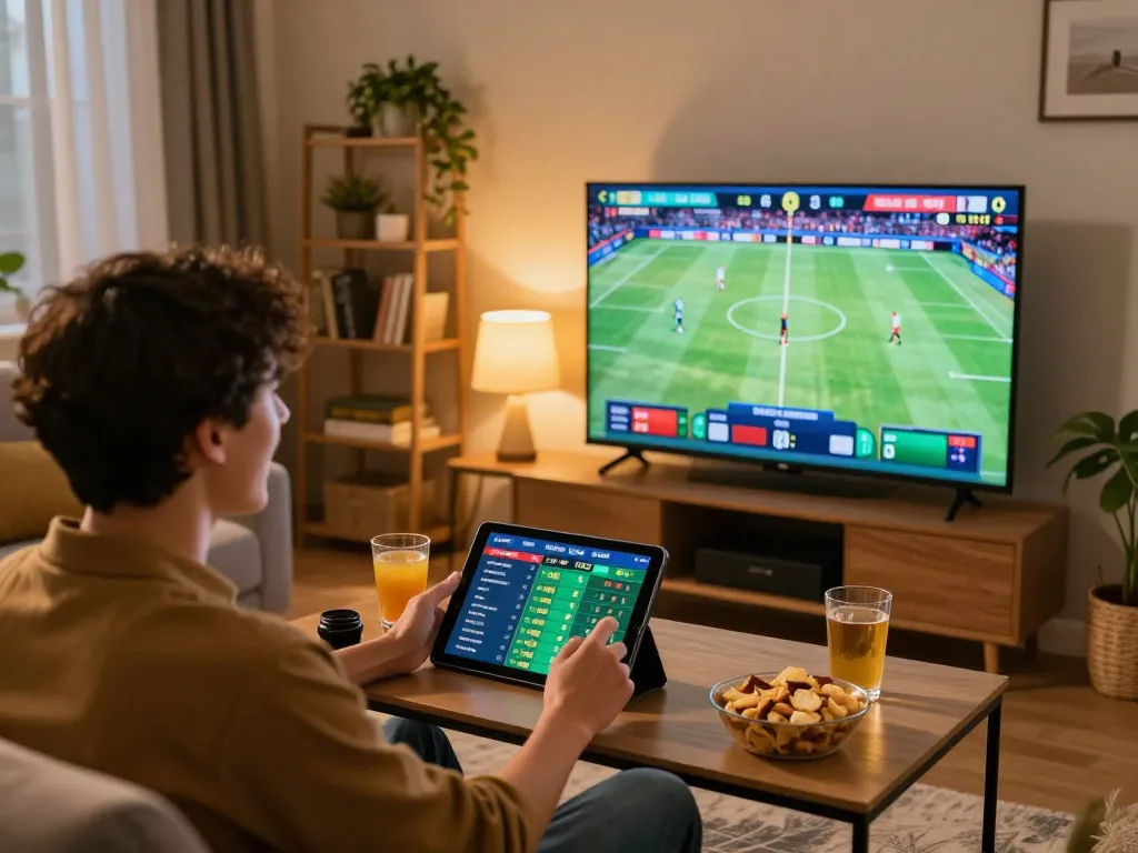 Exciting moment of đăng ký fly88 as person engages in online sports betting at home.