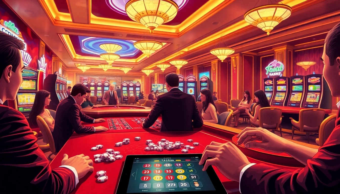 Players engaging with thrilling games at 789club's luxurious casino tables.