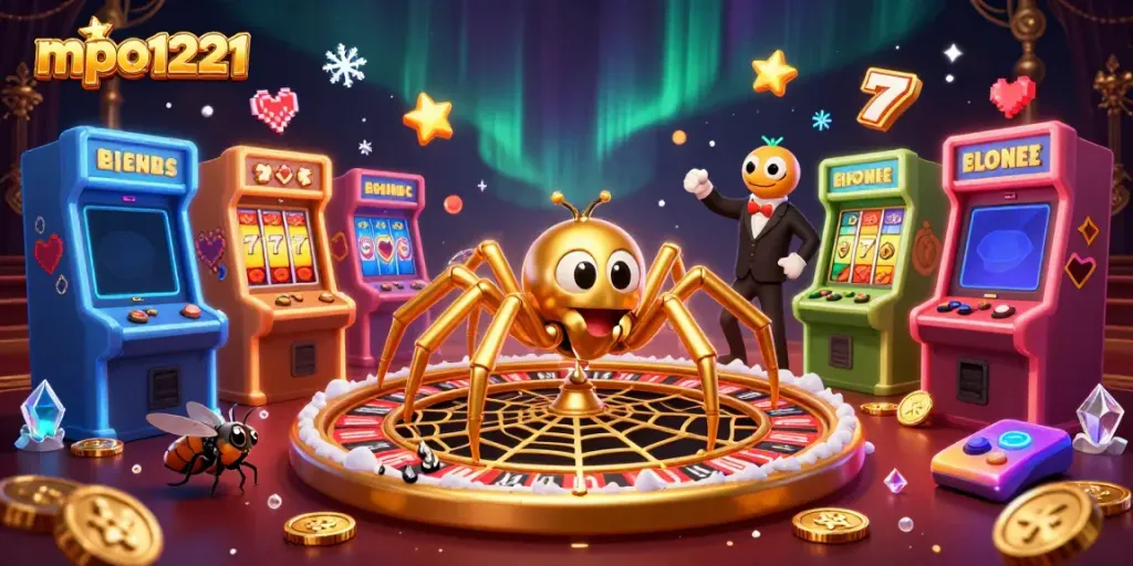 Engage in thrilling bets with mpo1221's vibrant casino scene featuring spiders and unique game elements.