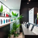 Showcase of diverse Cannabis Vape products in an inviting retail space