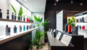 Showcase of diverse Cannabis Vape products in an inviting retail space