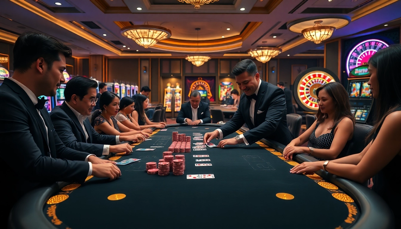 Engaged players at a high-stakes table in a luxury casino setting representing bk8th.