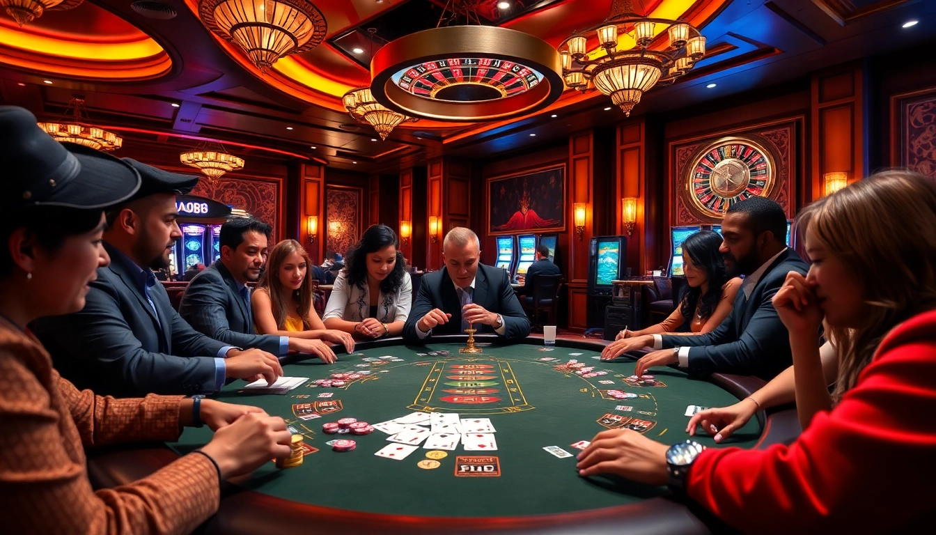 Players enjoying a poker game at GOOD88 casino, showcasing excitement and professional gambling.