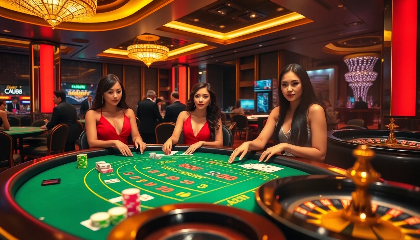 Experience the excitement of Nhà cái AU88 at a vibrant casino table with elegant dealers and lively gameplay.
