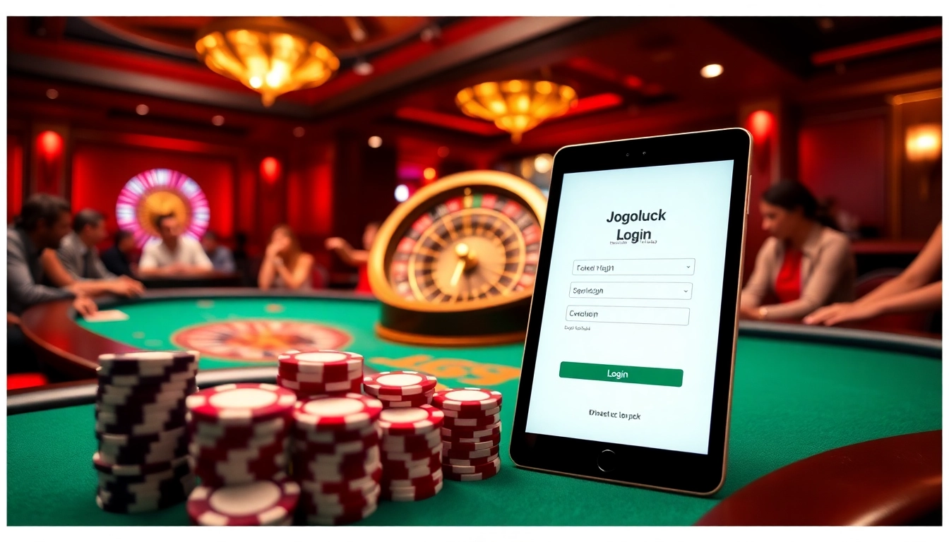 Experience the thrill of Jogoluck Login at a luxurious casino table gaming scene.