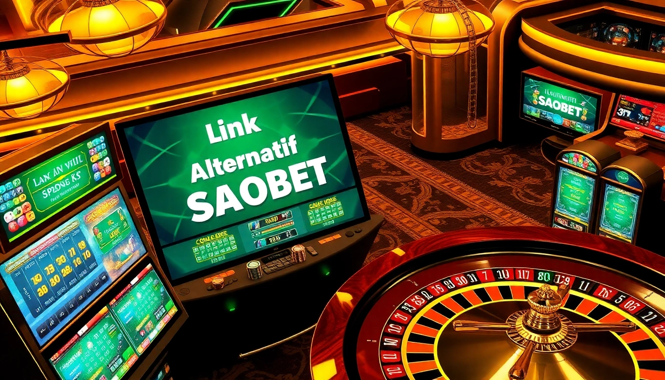 Engaging scene of online gambling with link alternatif sbobet prominently showcased, capturing excitement and luxury.