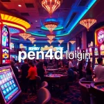 PEN4D login bringing excitement to a lively casino scene filled with vibrant slot machines and poker chips.