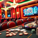 Players engaging in thrilling bets at MB66 casino tables with vibrant decor.