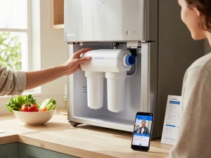 Installing Maxblue XWF Replacement for GE® XWF in a modern kitchen with fresh vegetables.