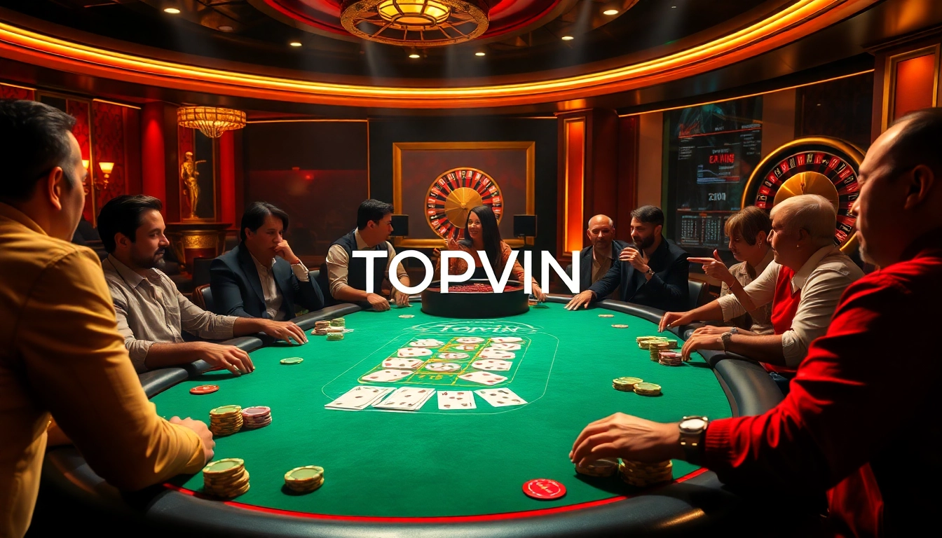 Topvin presents an engaging poker scene with players immersed in high-stakes excitement.
