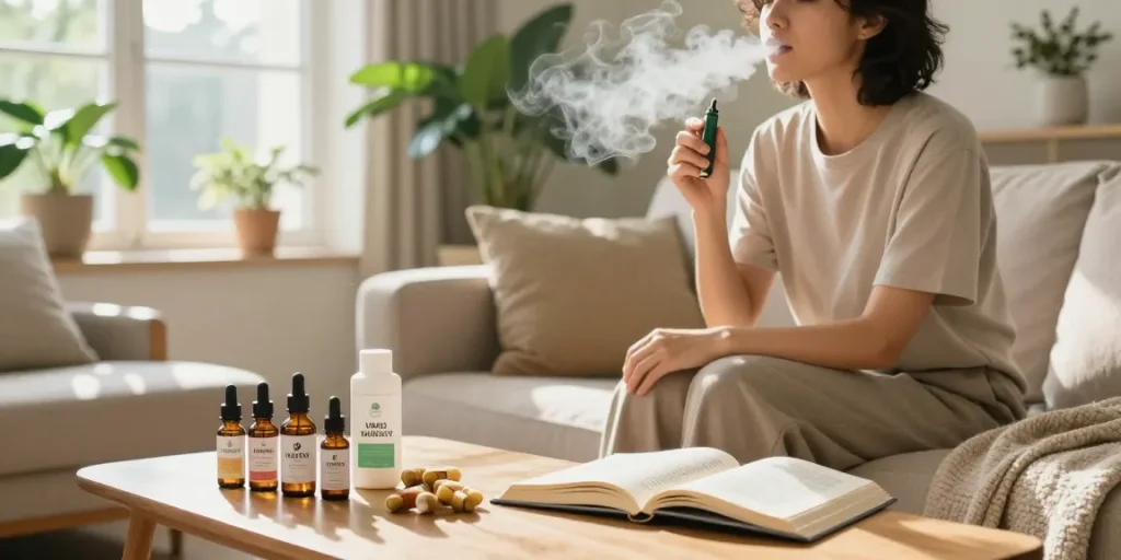 what is thc vape used for with CBD oils and vape devices in a warm wellness space